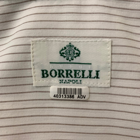 BORRELLI Taille L Chemise à manches longues boutonnée en coton à rayures blanches