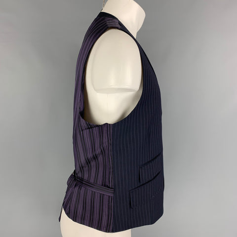 TED BAKER Chest Size 42 Navy Purple Stripe Wool Notch Lapel Vest (Formal)