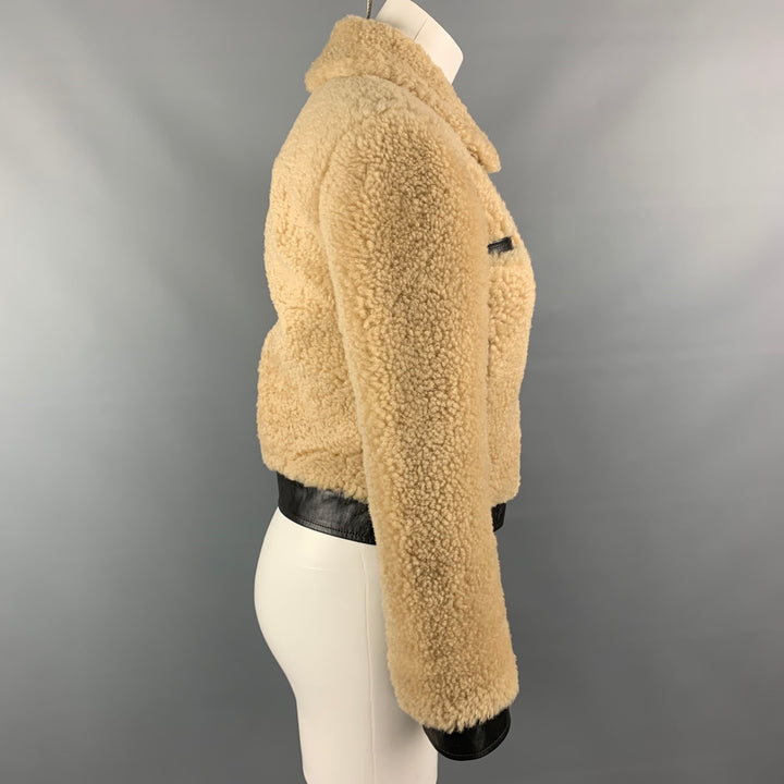 SAINT LAURENT Fall 21 Size 2 Tan & Brown Shearling Leather Short Jacket