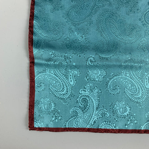 VINTAGE Blue Burgundy Paisley Silk Jacquard Pocket Square