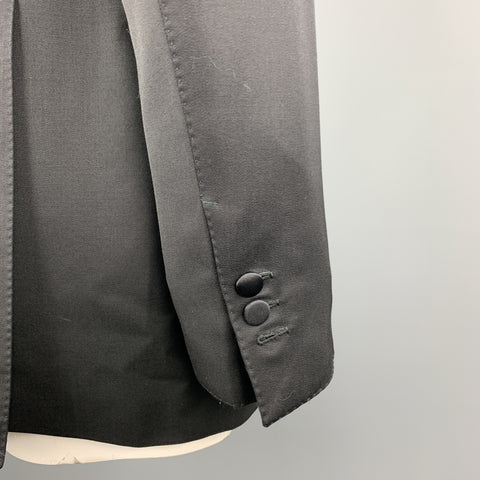 TOM FORD Size 46 Black Silk / Rayon Peak Lapel Single Button Tuxedo Long Sport Coat