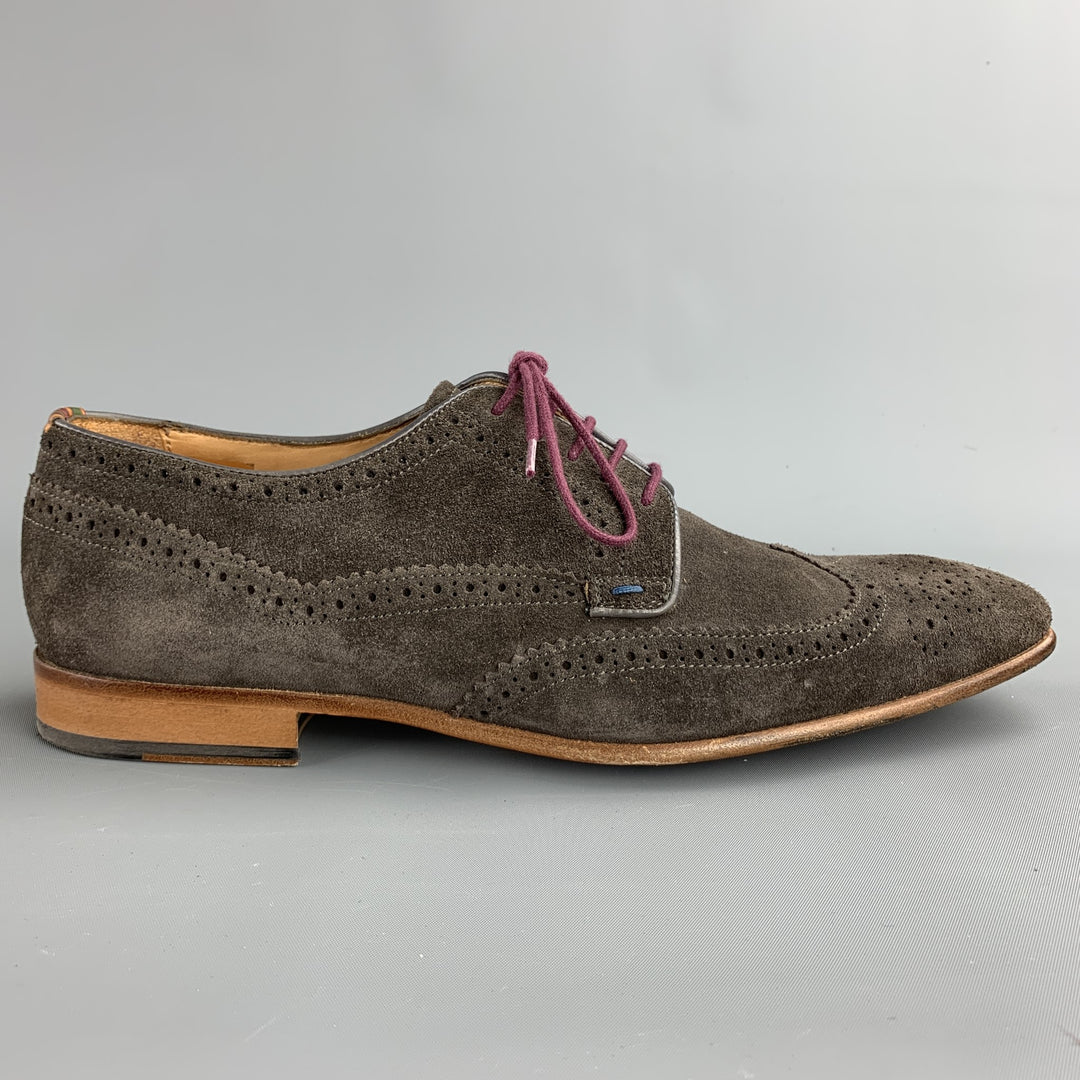 PAUL SMITH Size 9 Taupe Perforated Suede Wingtip Lace Up Shoes