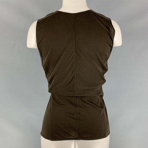REED KRAKOFF Size 2 Brown White Silk &  Elastane Mixed Fabrics Blouse