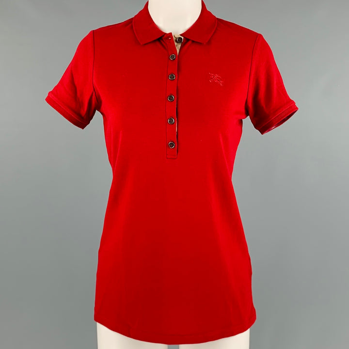 BURBERRY BRIT Size S Red Cotton Elastane Contrast trim Short Sleeve Casual Top