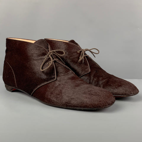 CHRISTIAN LOUBOUTIN Size 9 Brown Pony Hair Leather Lace Up Boots