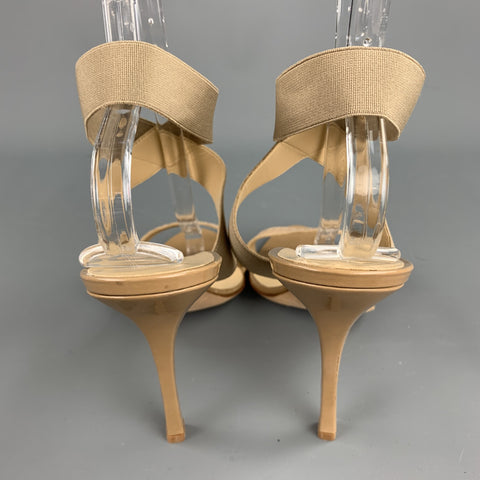 MANOLO BLAHNIK Size 10 Beige Snakeskin Strap Heel Sandals