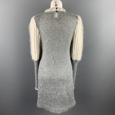 CARVEN Size M Gray & White Knitted Mohair Blend Sweater Dress
