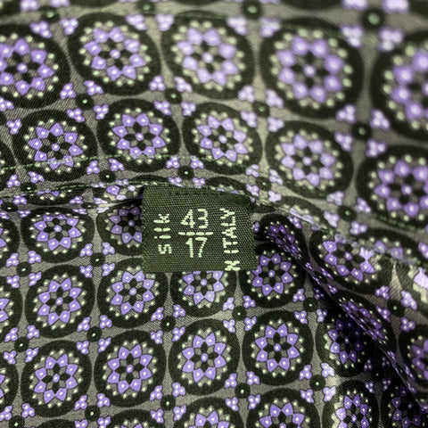 STEFANO RICCI Size 43 Purple Black Dots Silk Long Sleeve Shirt