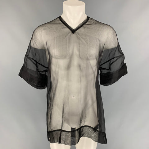 SILENT by DAMIR DOMA Size S Black See-Through Silk V-Neck T-shirt