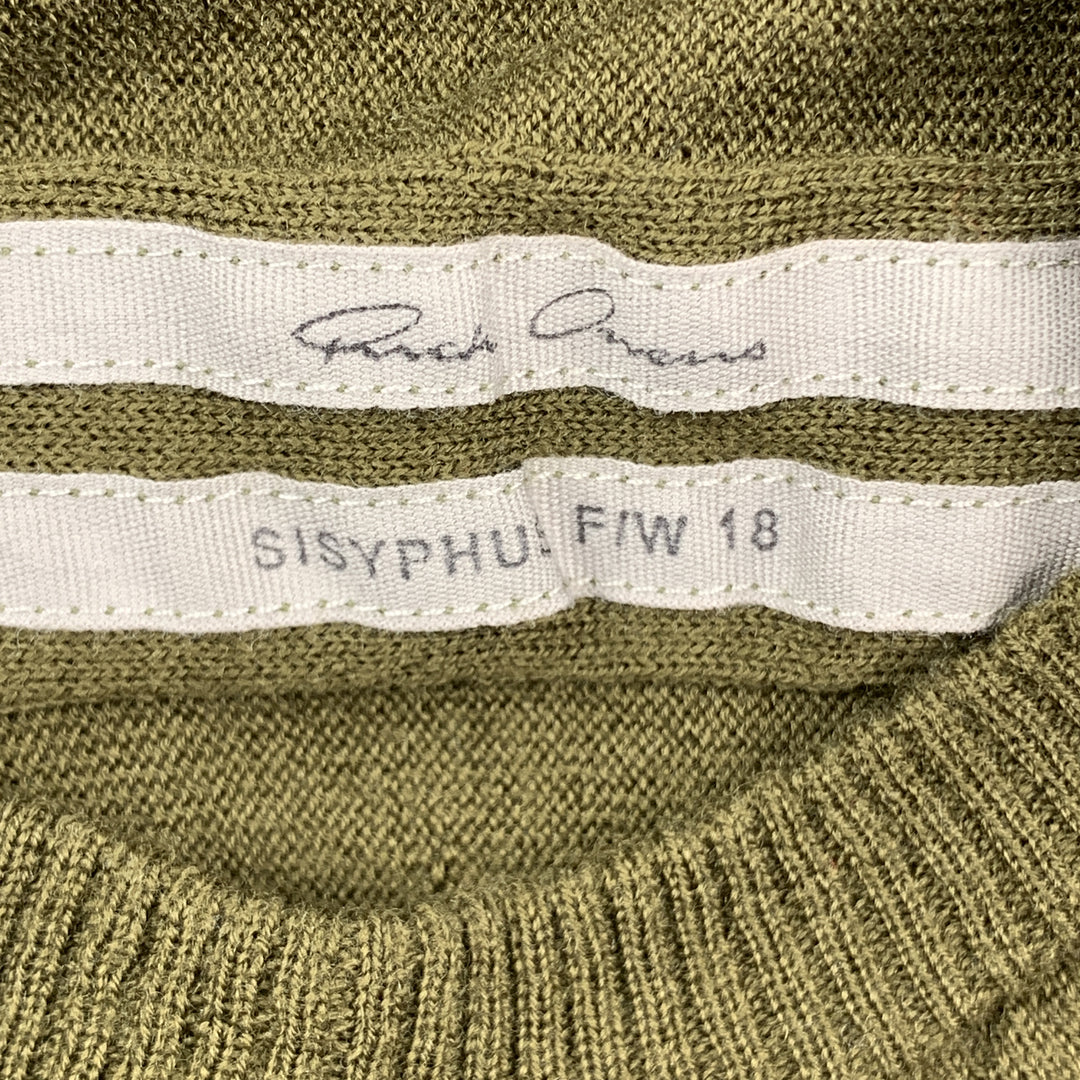 RICK OWENS SISYPHUS F/W 18 Size M Olive Solid Lana wool Crew-Neck Pullover Sweater