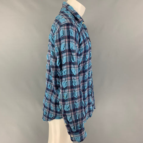WILLY CHAVARRIA Size M Burgundy Navy Plaid Wrinkled Long Sleeve Shirt