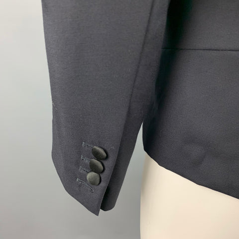 SANDRO Taille 38 Manteau de sport à col châle en laine bleu marine et noir