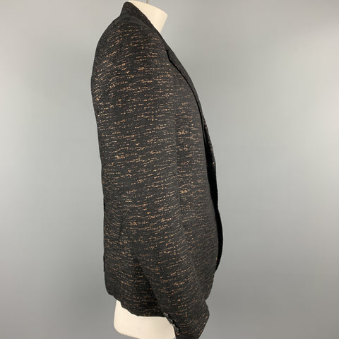 LANVIN Black & Copper Heather Textured Notch Lapel Sport Coat