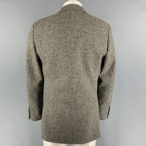 LARDINI Talla 40 Abrigo deportivo de lana en espiga crema verde oscuro