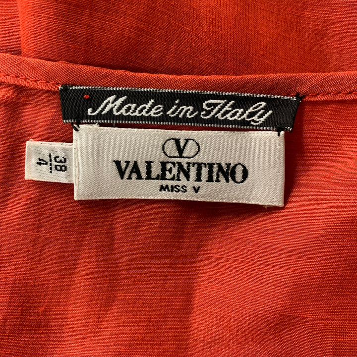 VALENTINO Size 4 Orange Linen &  Silk Solid Wrap Dress