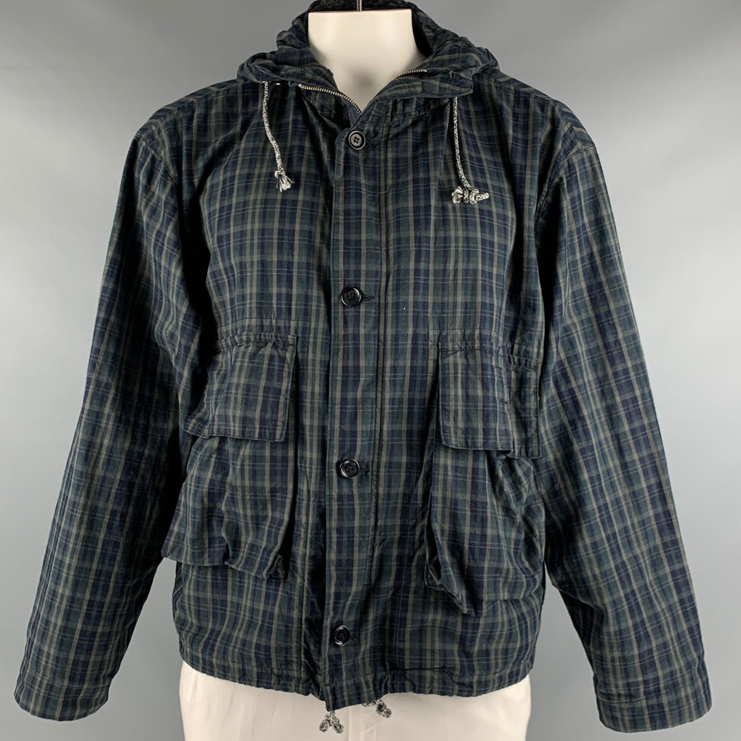 45rpm  Size XL Navy Green Plaid Cotton Zip & Buttons Jacket