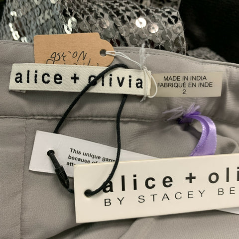 ALICE + OLIVIA Size 2 Silver Viscose Sequined Pencil Skirt