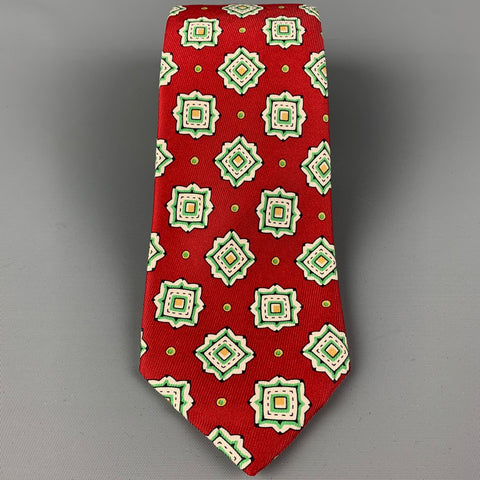 GIANFRANCO FERRE Red White Green Silk Square Tie