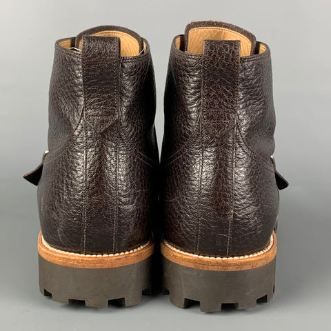 BALLY Size 8.5 Brown Pebble Grain Leather Belted Powell Boots