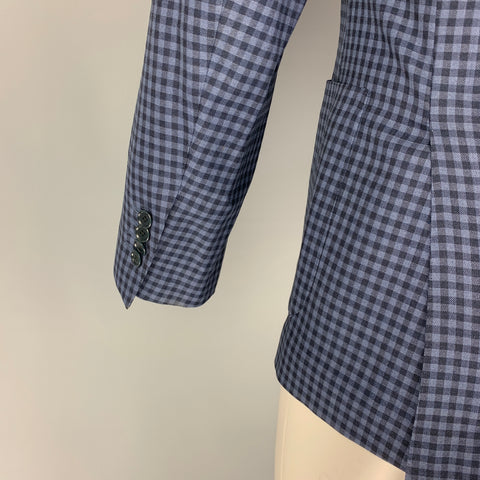 BEAMS Size 36 Navy Blue Checkered Wool Notch Lapel Sport Coat