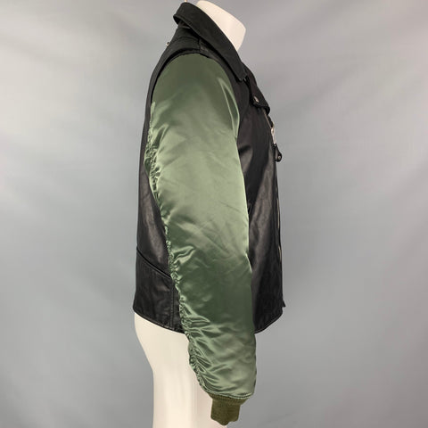RAG &amp; BONE x SCHOTT PERFECTO Talla M Chaqueta motera de nailon con materiales mixtos en negro y verde oliva