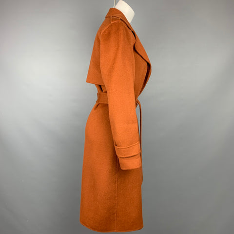 THEORY Size M Rust Wool / Cashmere Shawl Collar Belted Coat