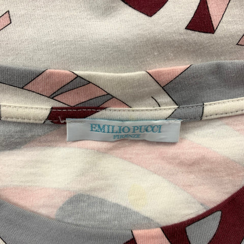 EMILIO PUCCI Size L Multi-Color Print Cotton Crew-Neck T-shirt