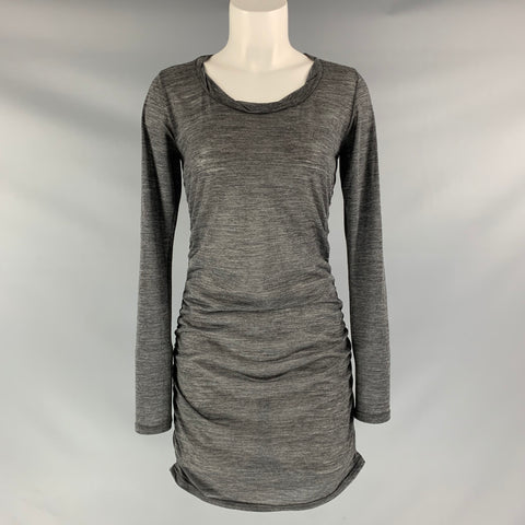 COTELAC Size S Grey Heather Wool &  Polyester Ruched Mini Dress