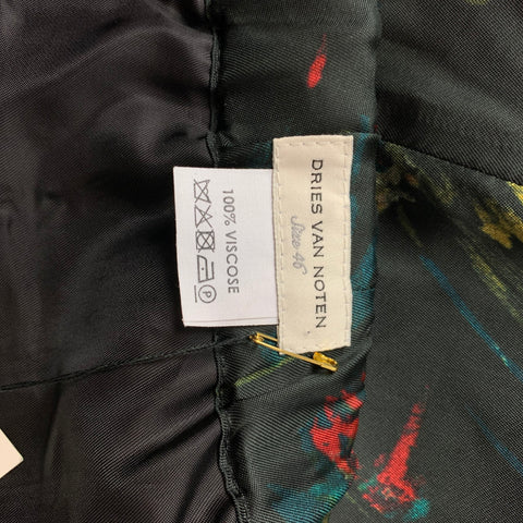 DRIES VAN NOTEN Size 30 Black & Green Abstract Floral Viscose Casual Pants