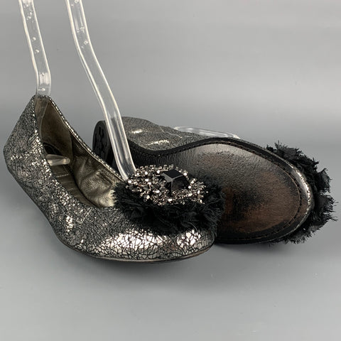 TORY BURCH Size 7.5 Silver Leather Embellishment Ballet Flats