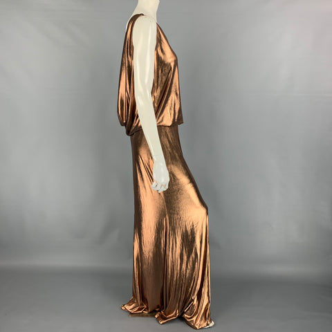 RACHEL ZOE Size 2 Copper Metallic Polyester Low Back Gown