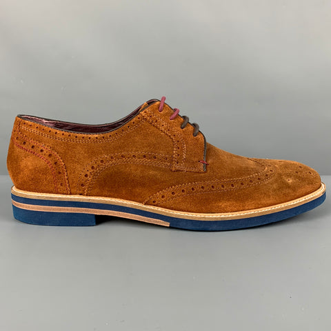 TED BAKER Size 11 Brown Perforated Leather Wingtip Lace Up Shoes
