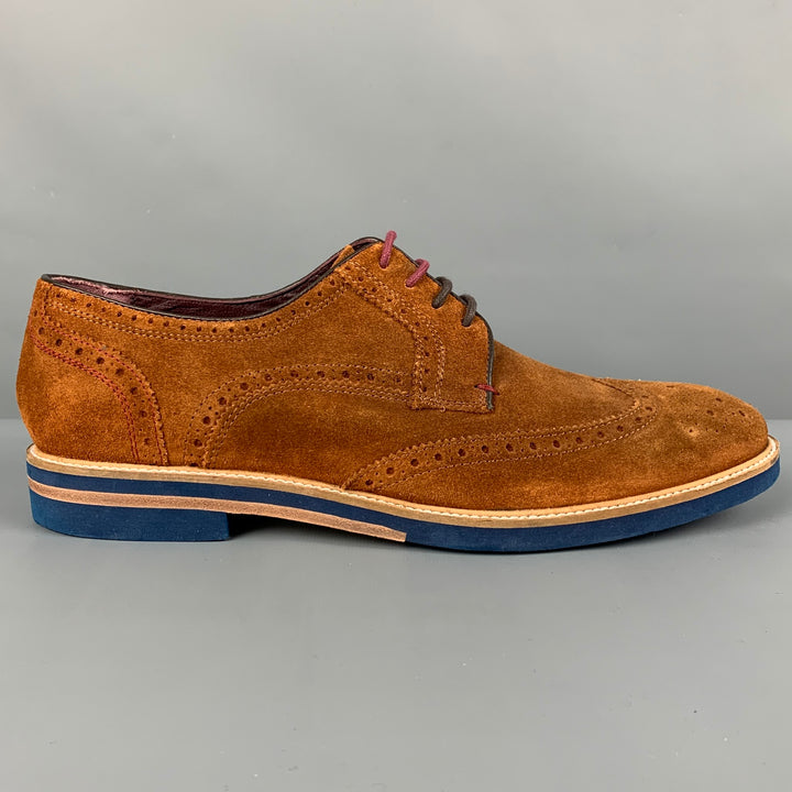 TED BAKER Size 11 Brown Perforated Leather Wingtip Lace Up Shoes