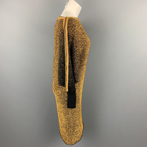 JEAN PAUL GAULTIER Taille XS Robe droite en laine métallisée or et noir