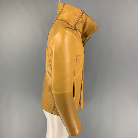 EMPORIO ARMANI Size 38 Tan Contrast Stitch Leather Jacket