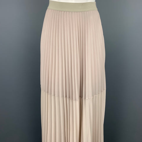 BCBGMAXAZRIA Size S Ivory Polyester Pleated Maxi Skirt