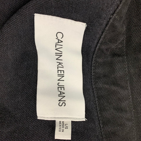 CALVIN KLEIN Size L Black & White Foundation Graphic Cotton Denim Trucker Jacket