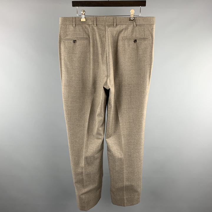 ISAIA Talla 38 Pantalones de vestir con bragueta y cremallera de lana de lana lisa color topo