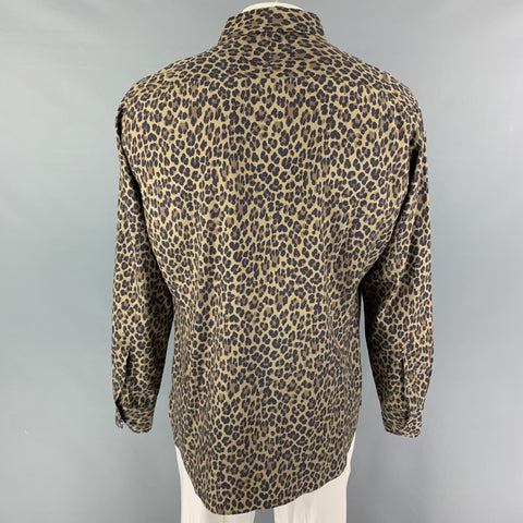 TOM FORD Size XL Olive Black Brown Animal Print Silk Long Sleeve Shirt