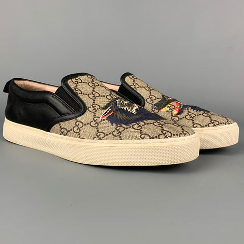 GUCCI Zapatillas sin cordones de lona revestidas con monograma de cabeza de lobo multicolor talla 9