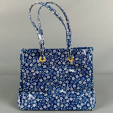 ROBERTO CAVALLI Blue White Floral Tote Handbag