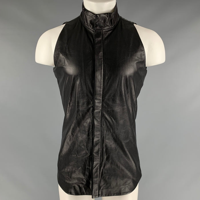 GARETH PUGH Size 36 Black Leather Sleeveless Short Sleeve Shirt