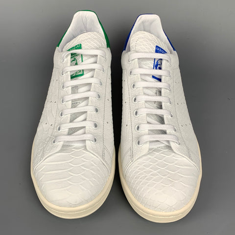 ADIDAS x STAN SMITH Size 10 White Embossed Leather Lace Up Sneakers