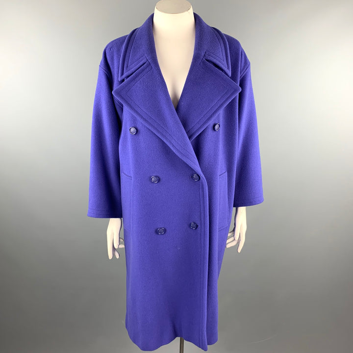 EMANUEL UNGARO Size 12 Purple Wool / Nylon Double Breasted Coat