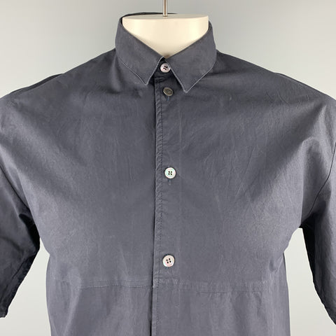 STEPHAN SCHNEIDER Size L Navy Cotton Short Sleeve Button Up Shirt