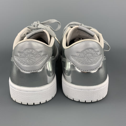 NIKE Talla 11.5 Zapatillas bajas AIR JORDAN de cuero metalizado plateado con cordones