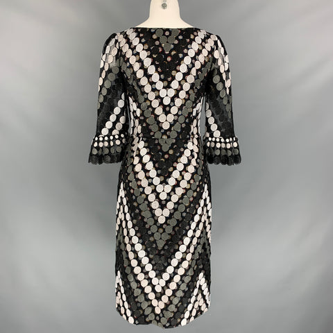 MARCO do VICENZO Size 8 Black & White Multi-Color Viscose Blend Lace Double Layer Dress