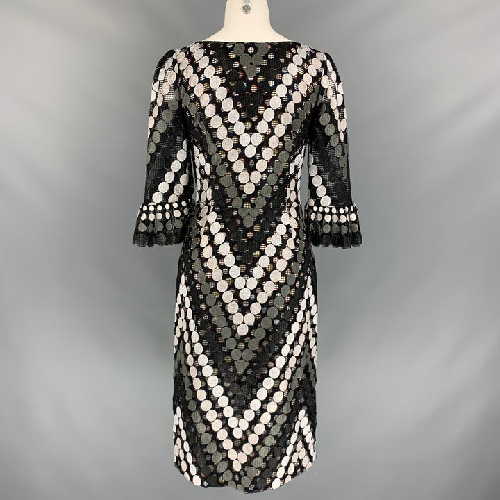 MARCO do VICENZO Size 8 Black & White Multi-Color Viscose Blend Lace Double Layer Dress