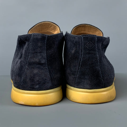 LORO PIANA Size 9.5 Navy Yellow Leather Open Walk Boots