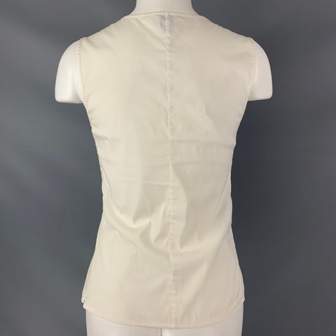 ARMANI COLLEZIONI Size 4 White Cotton Blend Ruched V-Neck Top